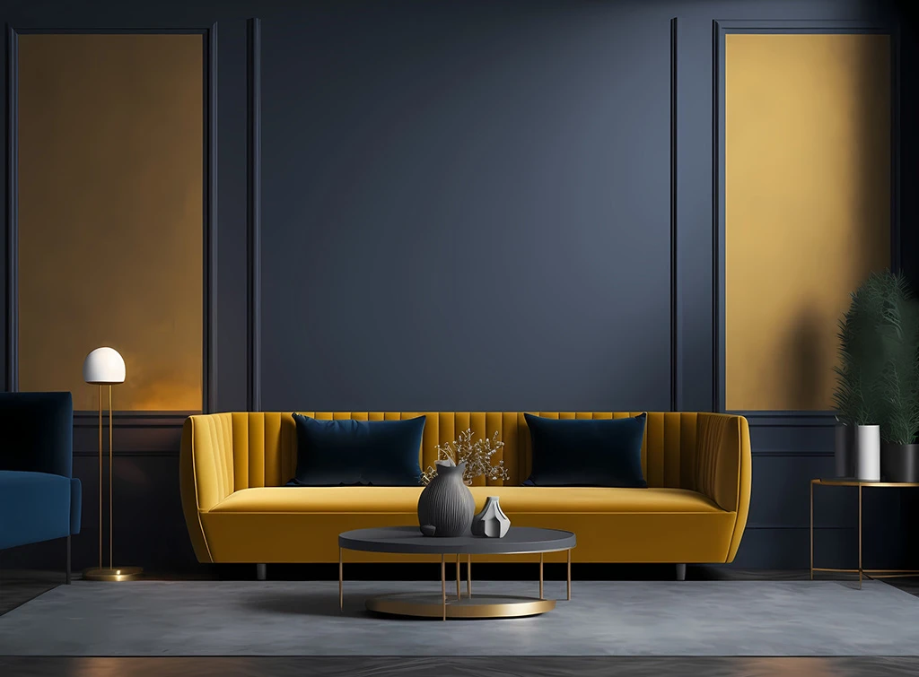 Navy and mustard living room - Living room paint ideas UK