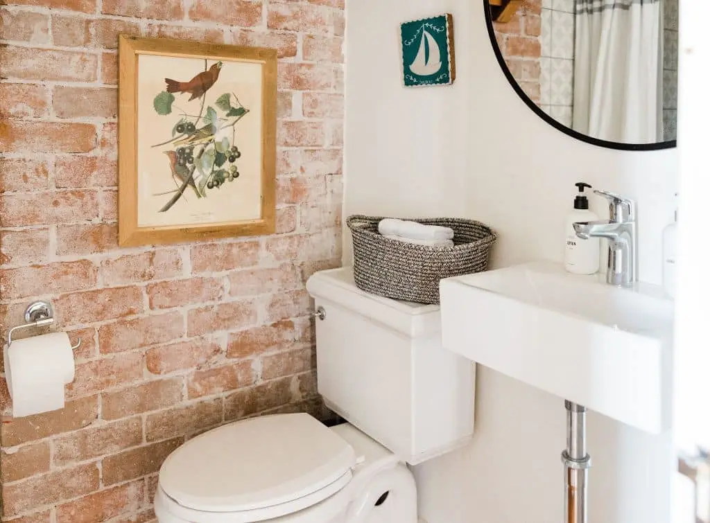 Exposed brick wall for funky downstairs toilet ideas