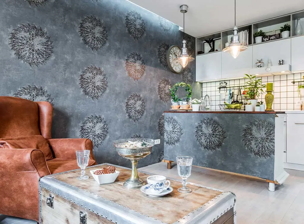 Inexpensive kitchen floor ideas using wallpaper - wallpapered kitchen 