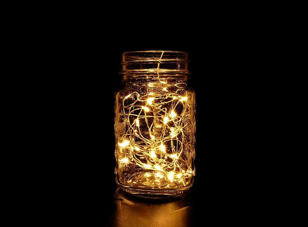 fairy lights in a jar