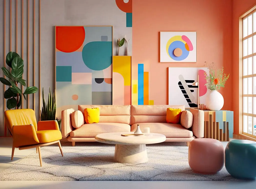 grey carpet ideas - peach painted walls