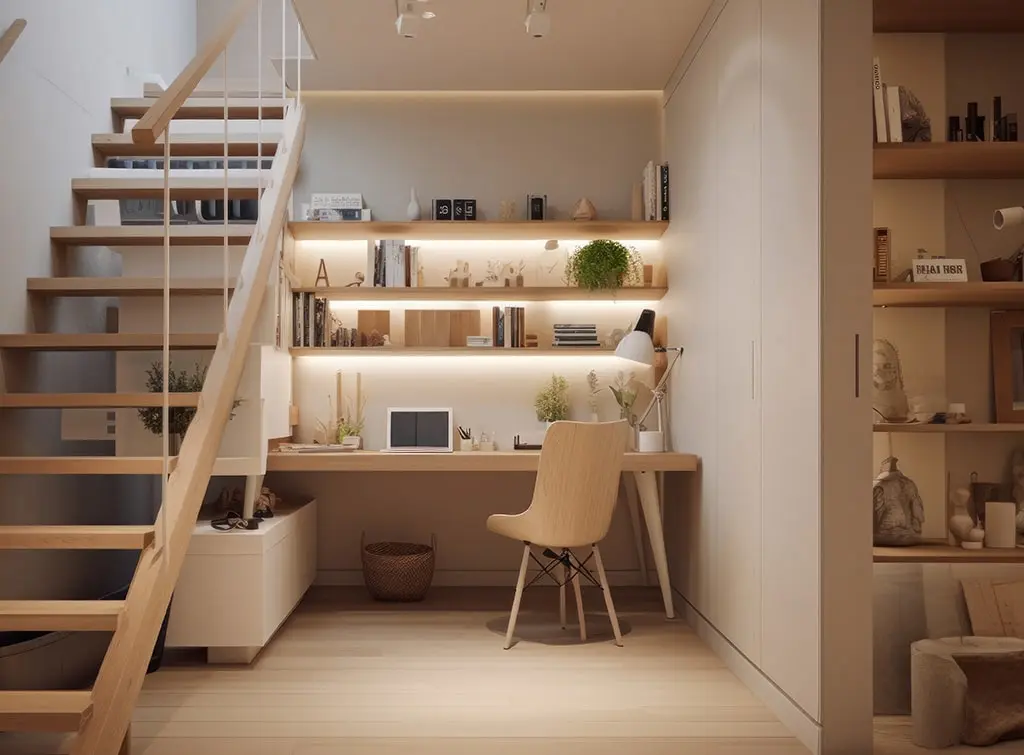 Loft staircase and home office design concept