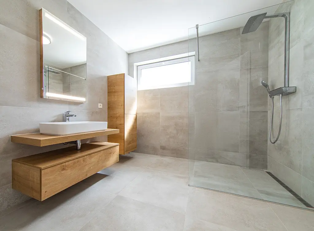 new build bathroom with floating vanity