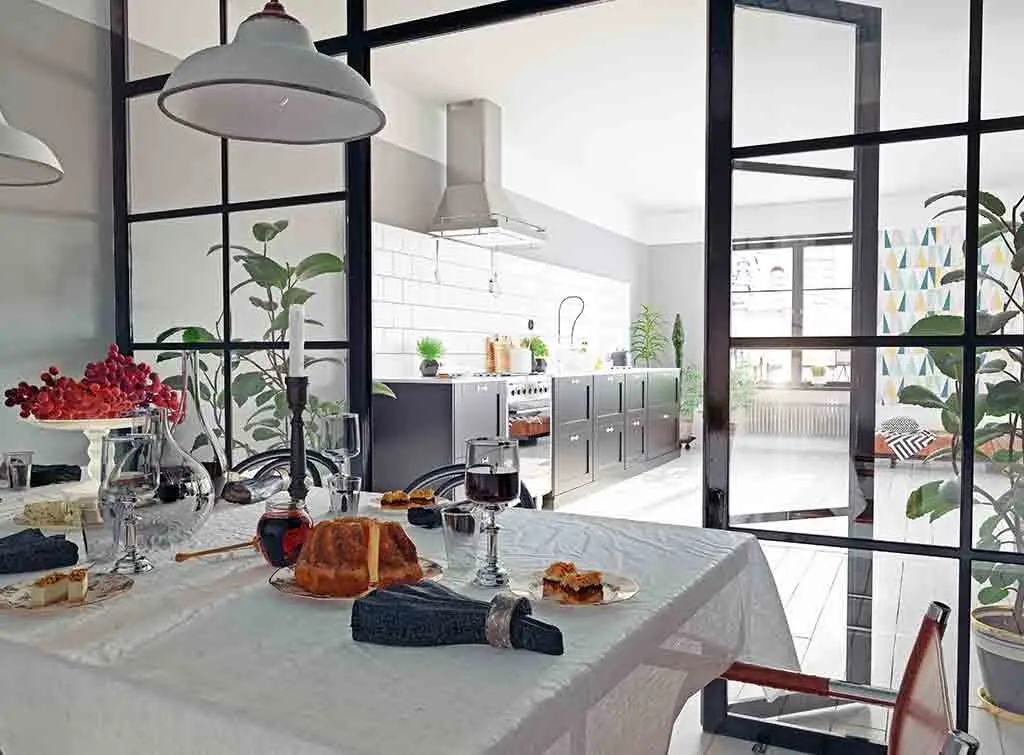 open plan kitchen diner glass partition