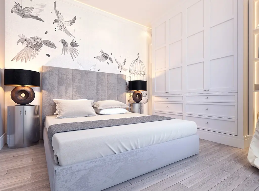 silver grey bedroom mural