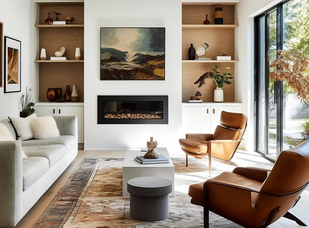 brown and white living room