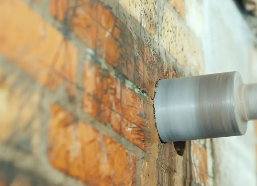 Core drilling through solid brick