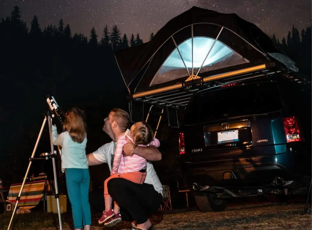 Family stargazing in garden - blog on how to build your own observatory