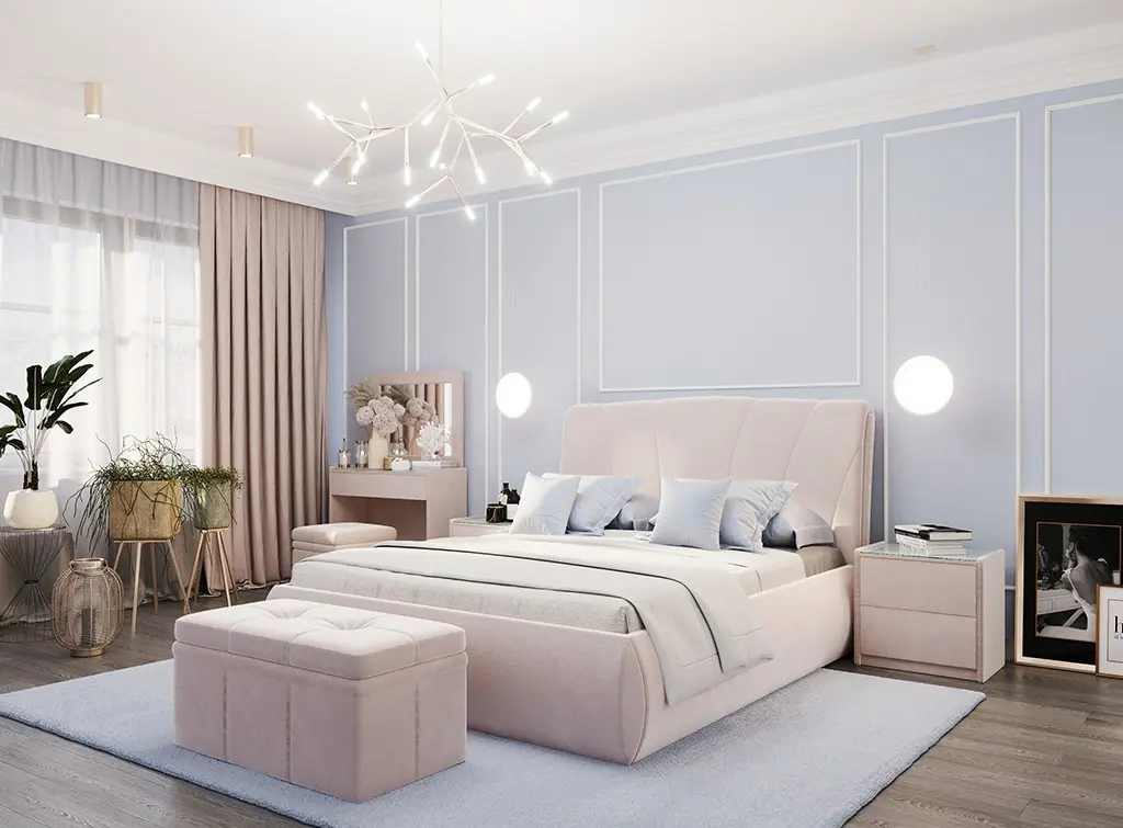 AI generated pink and grey bedroom
