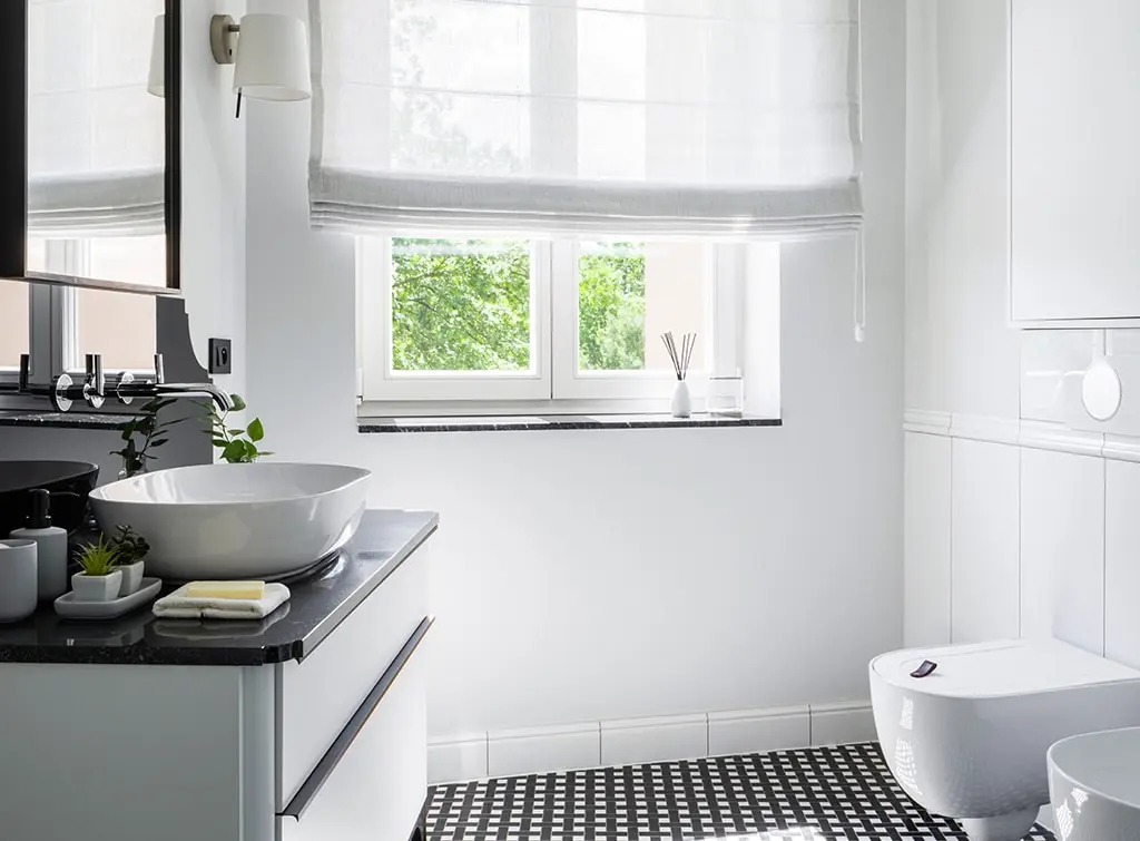 fabric shades in bathroom