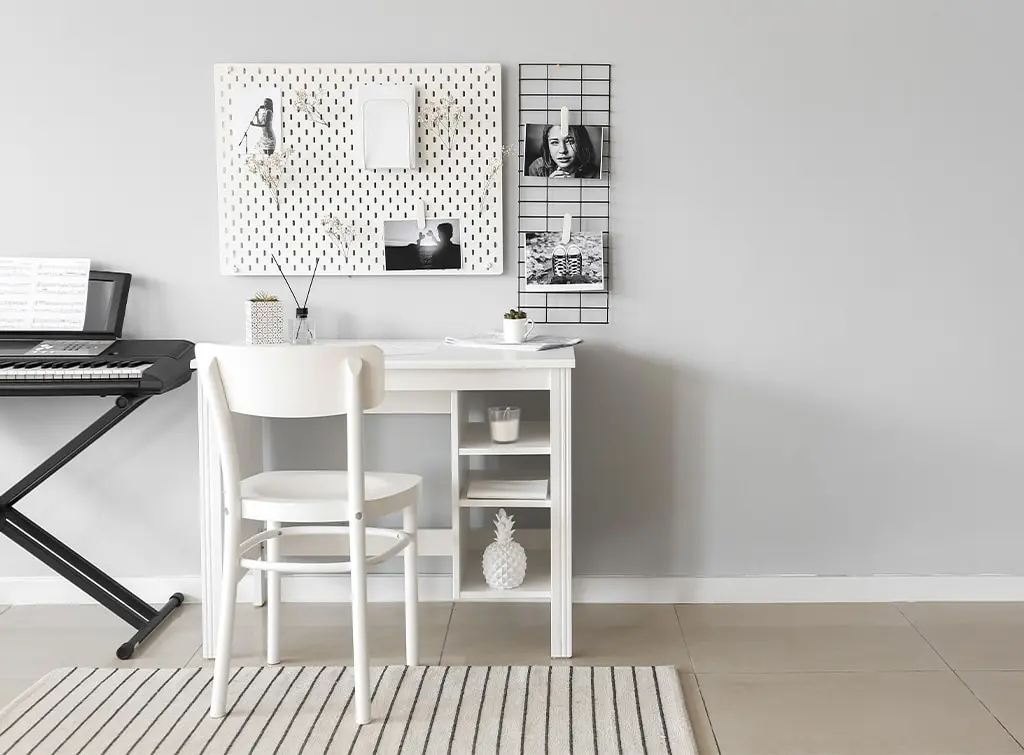 black and white music room