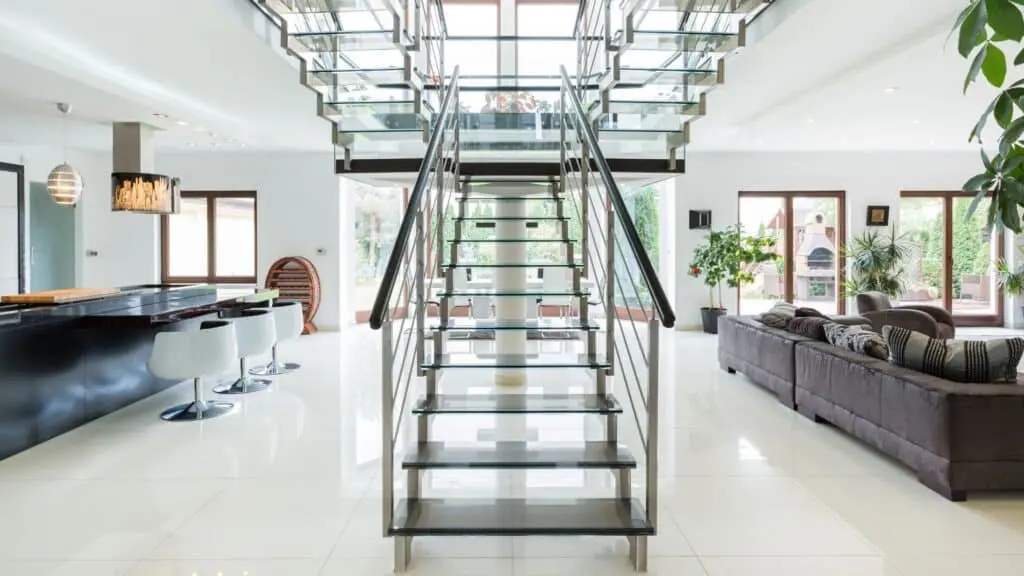 Glass and metal open plan staircase