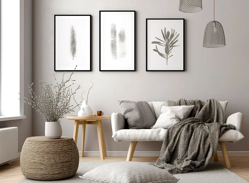 Neutral living room with many textural elements