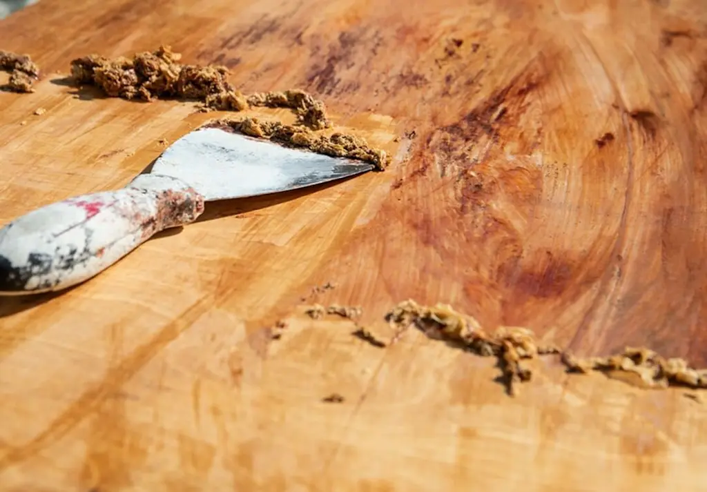 Scraping off old varnish from stairs