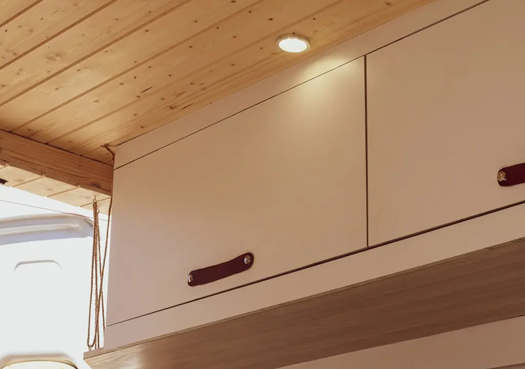 Built-in caravan storage cupboard