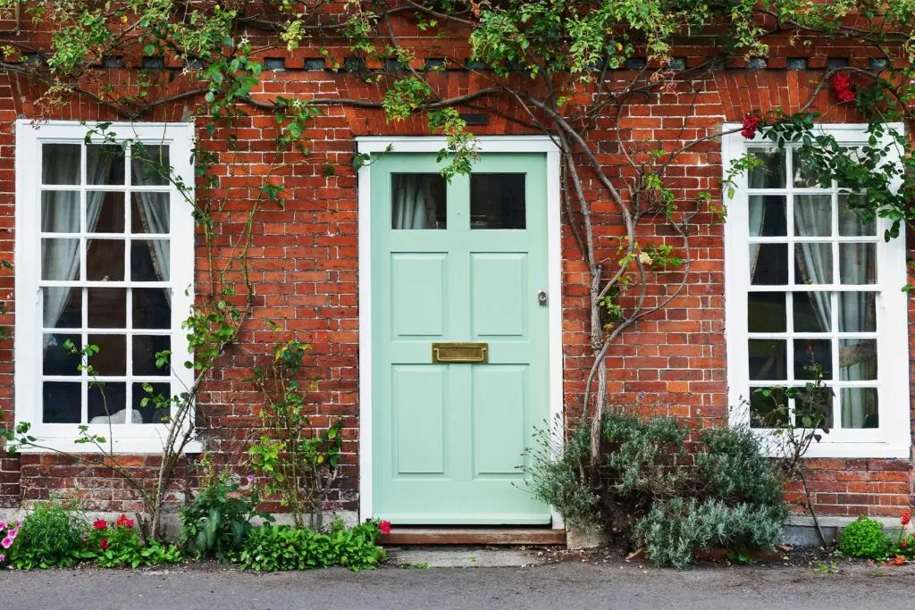 Mint green front door