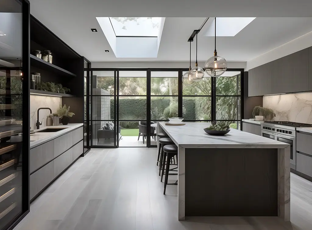 Terrace extension with skylights