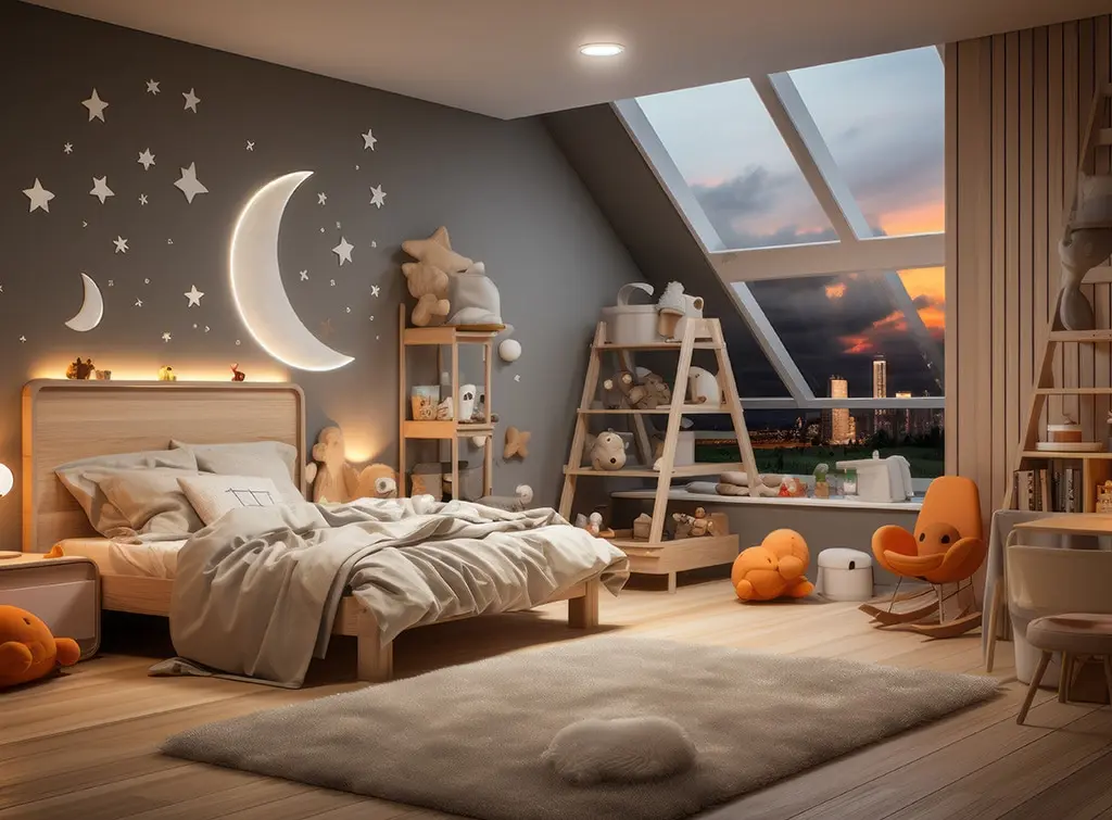 Attic bedroom with star stickers AI-generated concept image