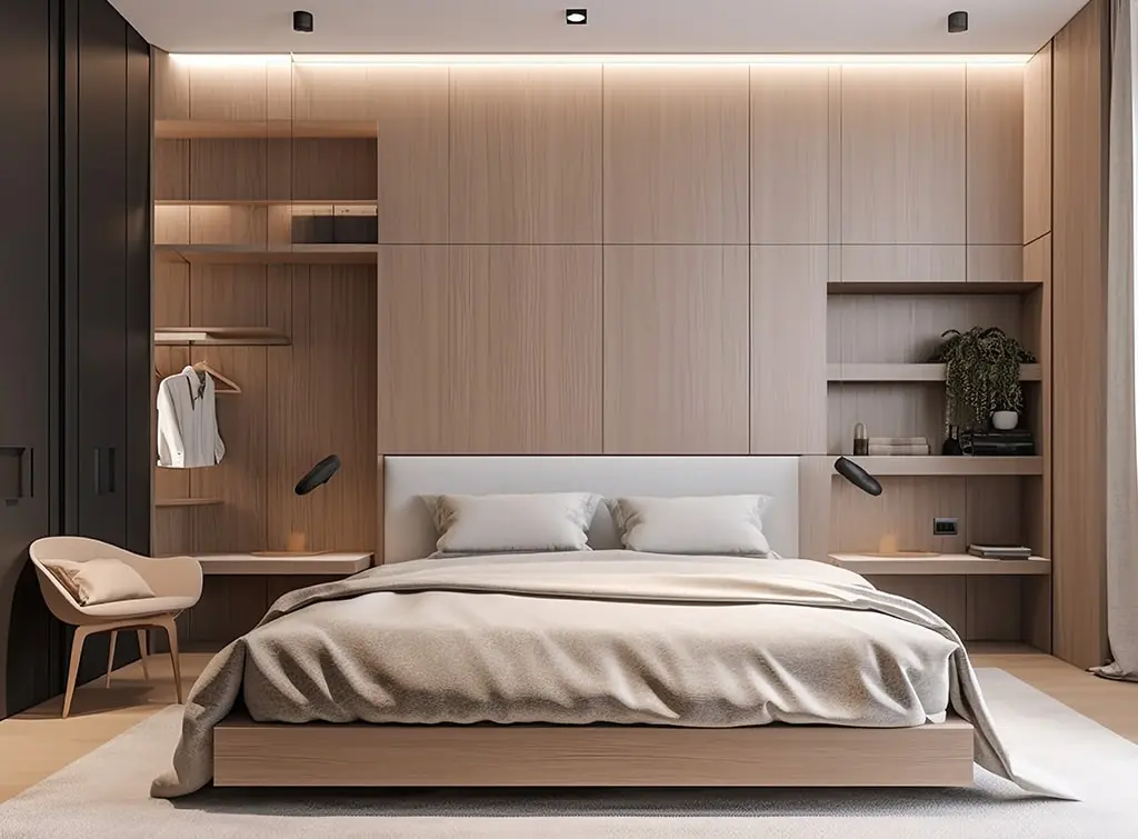 AI-generated fitted bedroom with storage