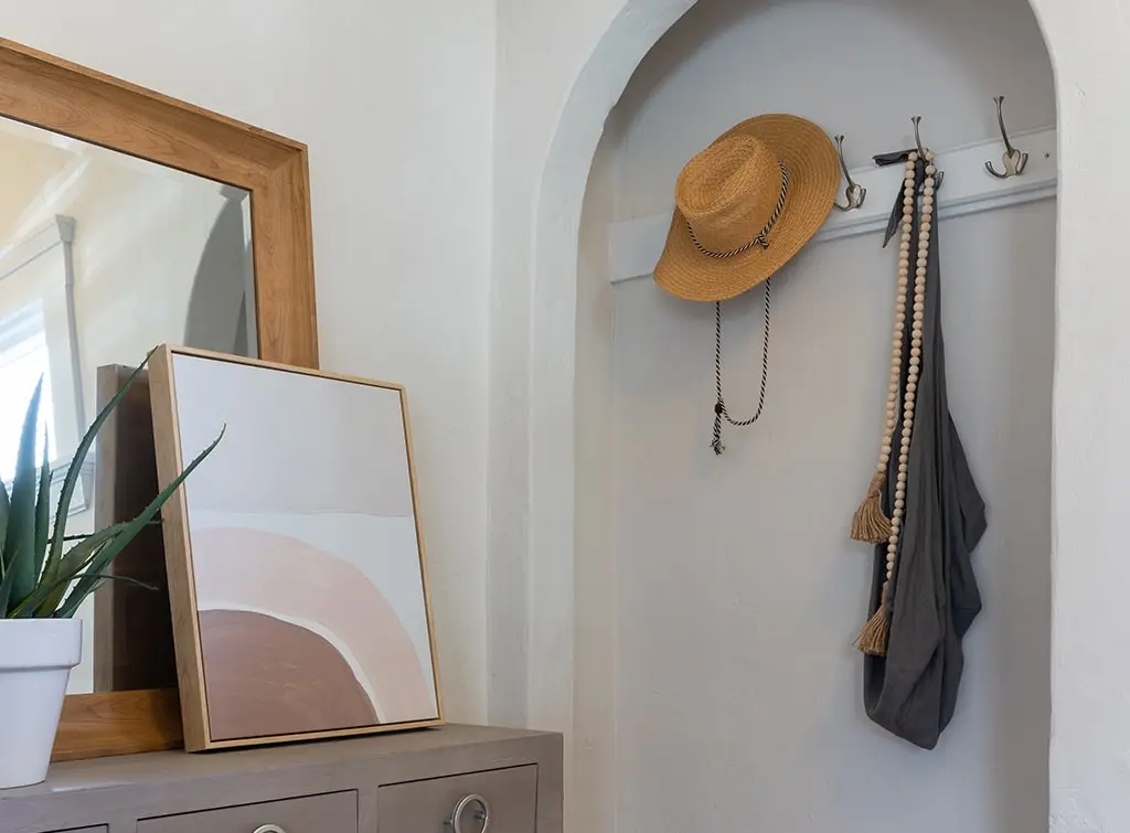 Coat storage in a hallway alcove