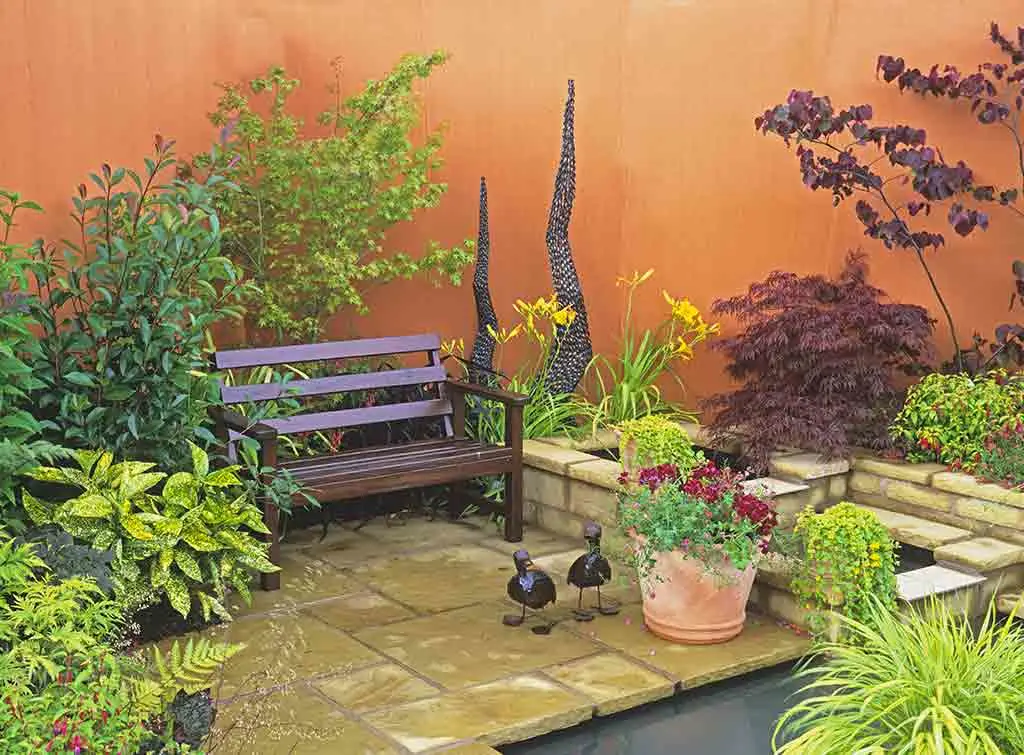 orange wall in courtyard garden
