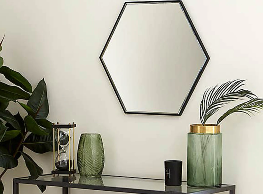 Hallway table with geometric art