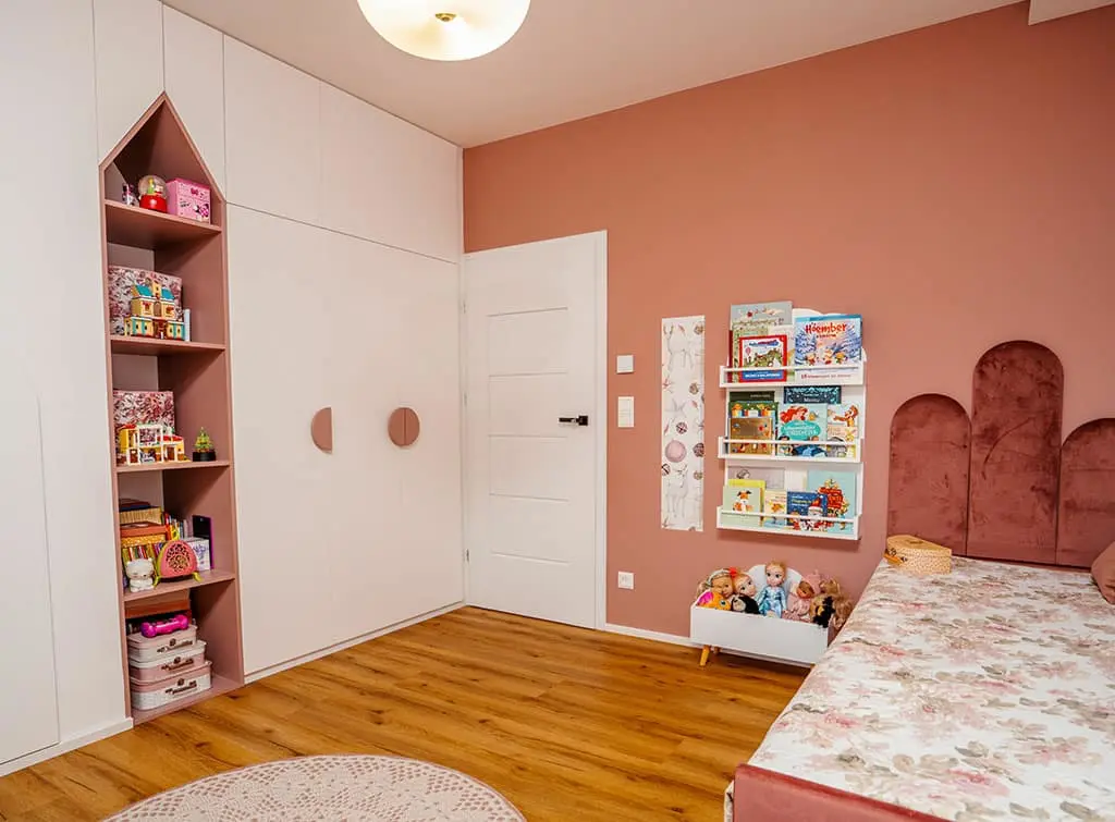pink alcove shelving