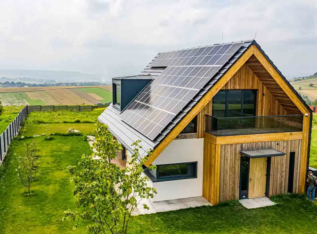 Eco house with solar panel roof