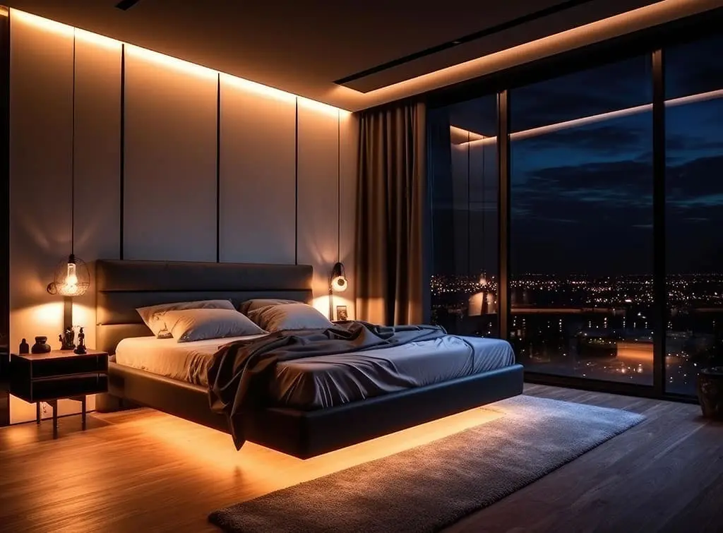 LED strip lighting in a contemporary bedroom 