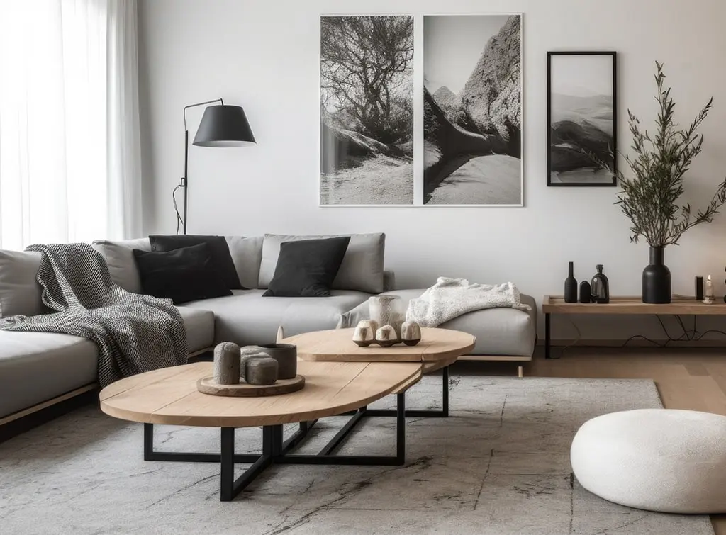 Neutral living room with black accents