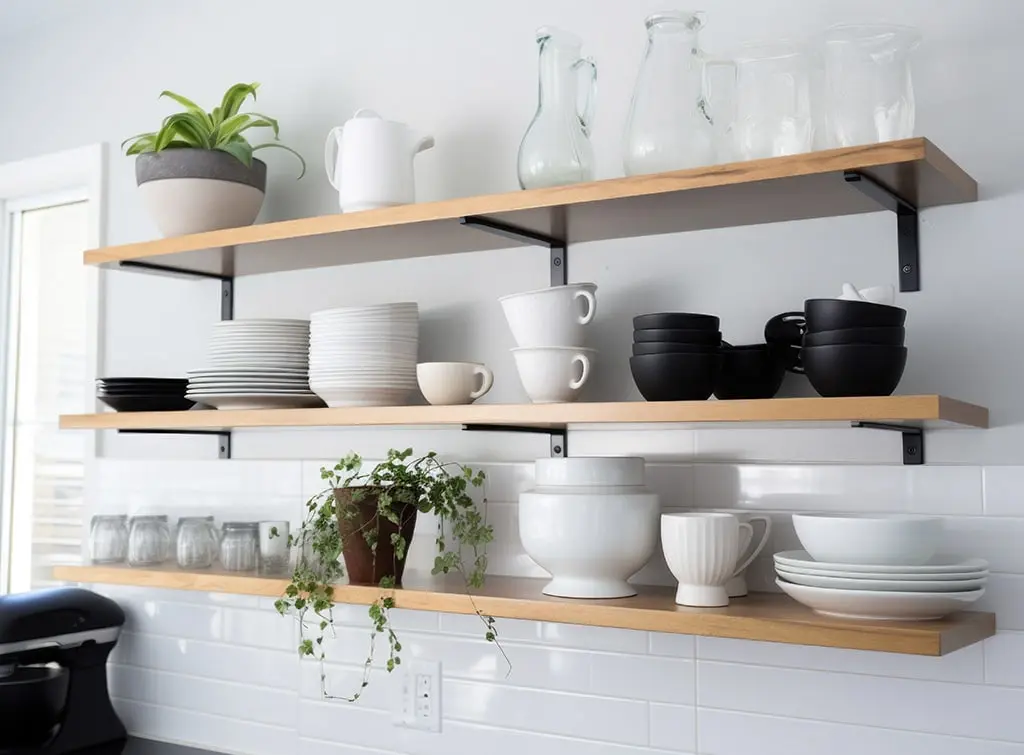 wood kitchen shelves