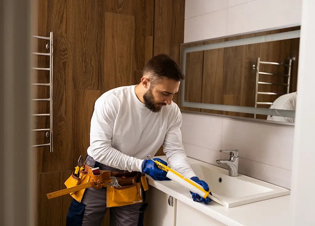 caulking newly fitted sink in bathroom