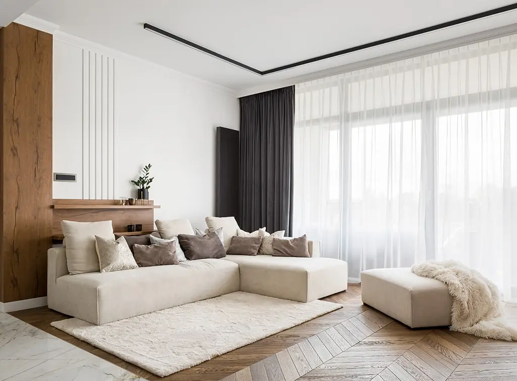 Neutral living room with tactile furnishings