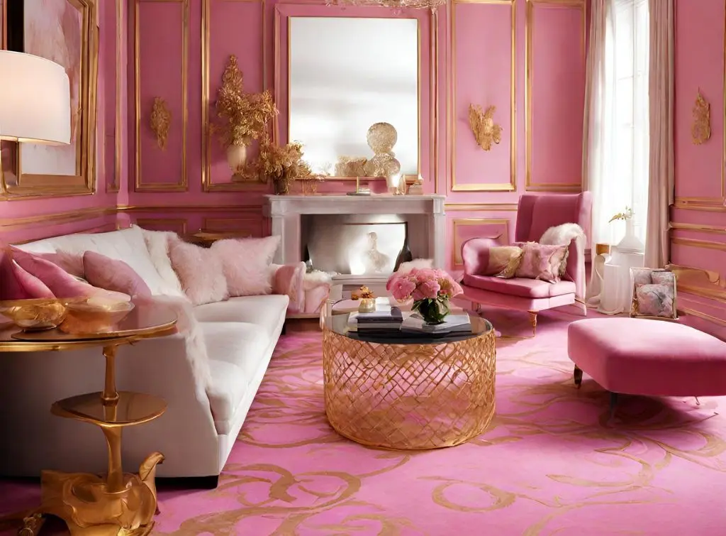 Concept image of a pink living room with pink carpet
