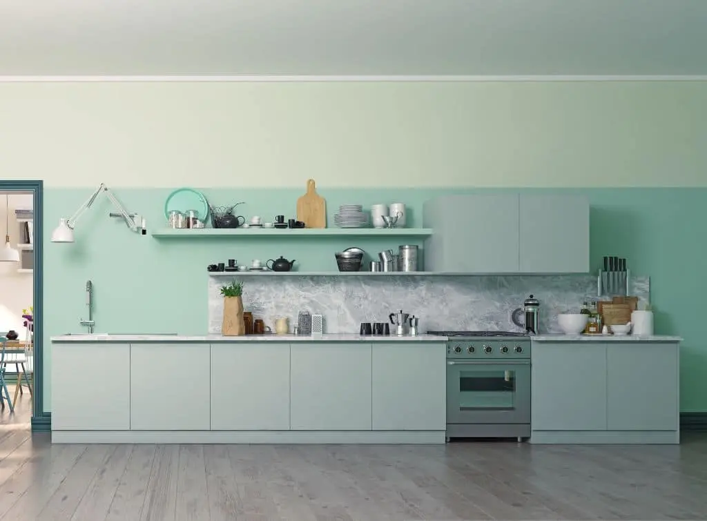 Mint and white two-tone kitchen concept