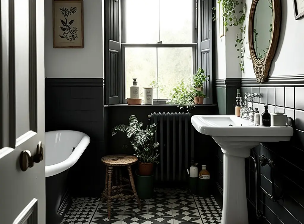 Monochrome Victorian bathroom decor