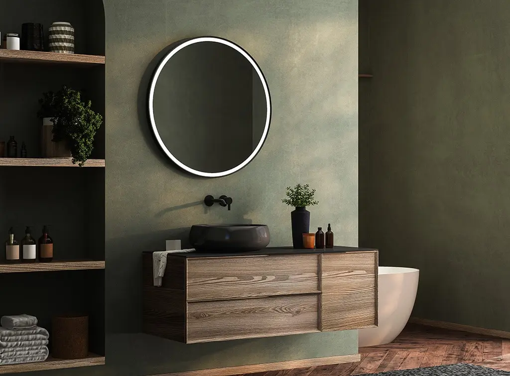 AI-generated limewash-effect bathroom
