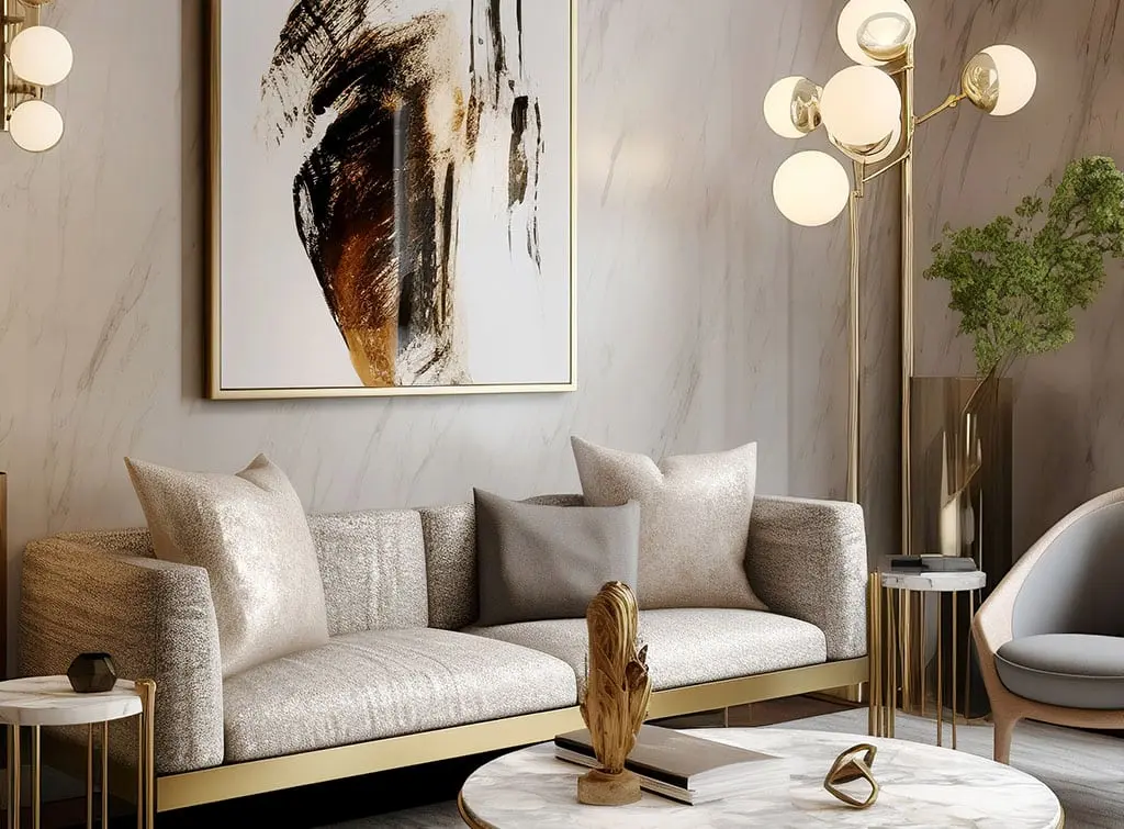AI-generated concept of a cream and gold living room