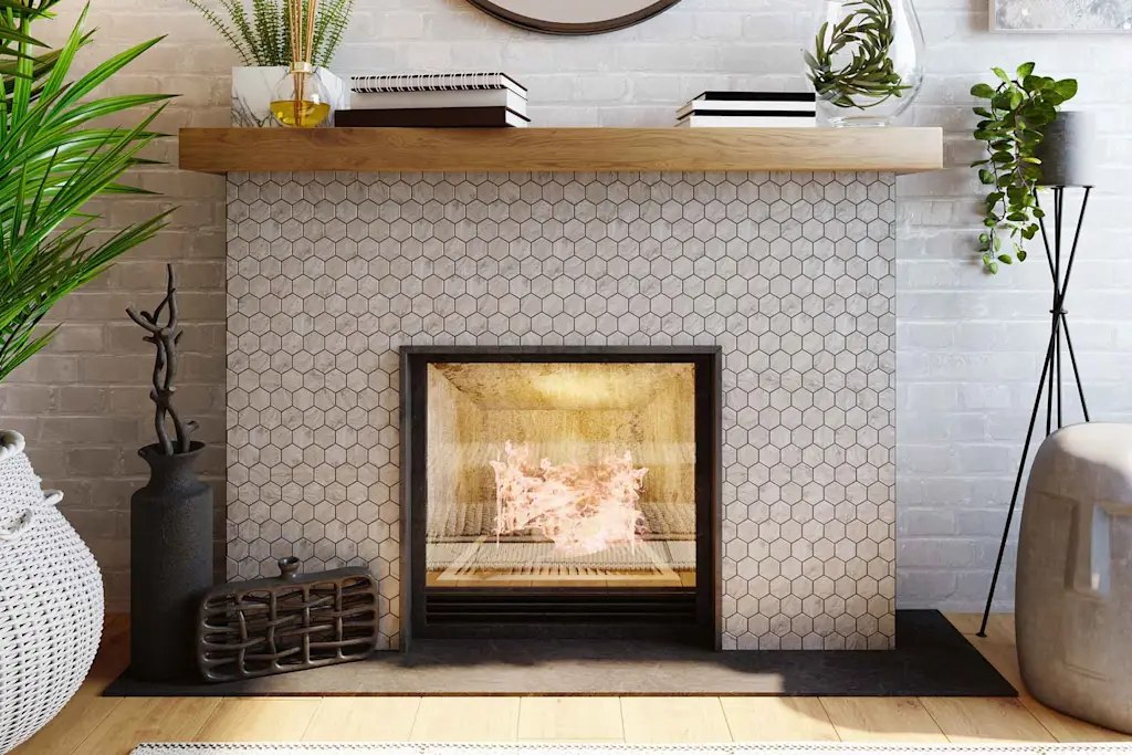 Warm lounge with open fireplace for blog: The most efficient way to heat a house