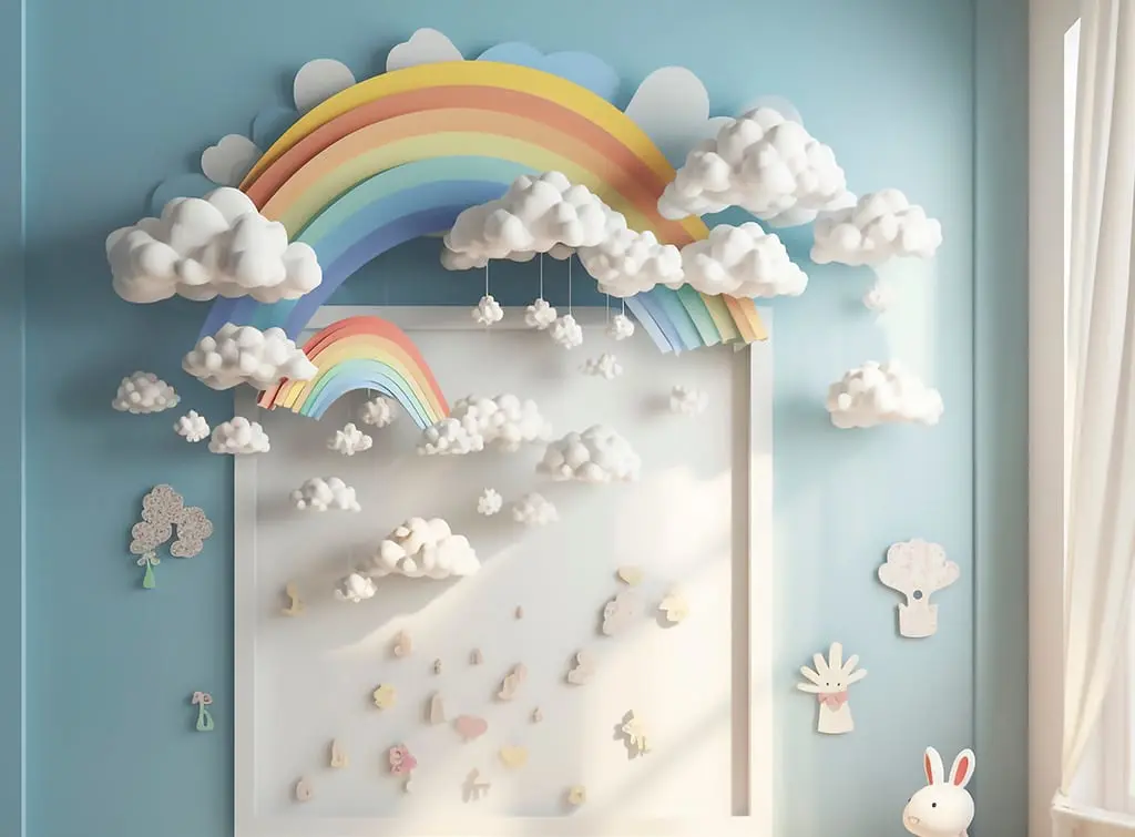 Papercraft Rainbow mural AI image