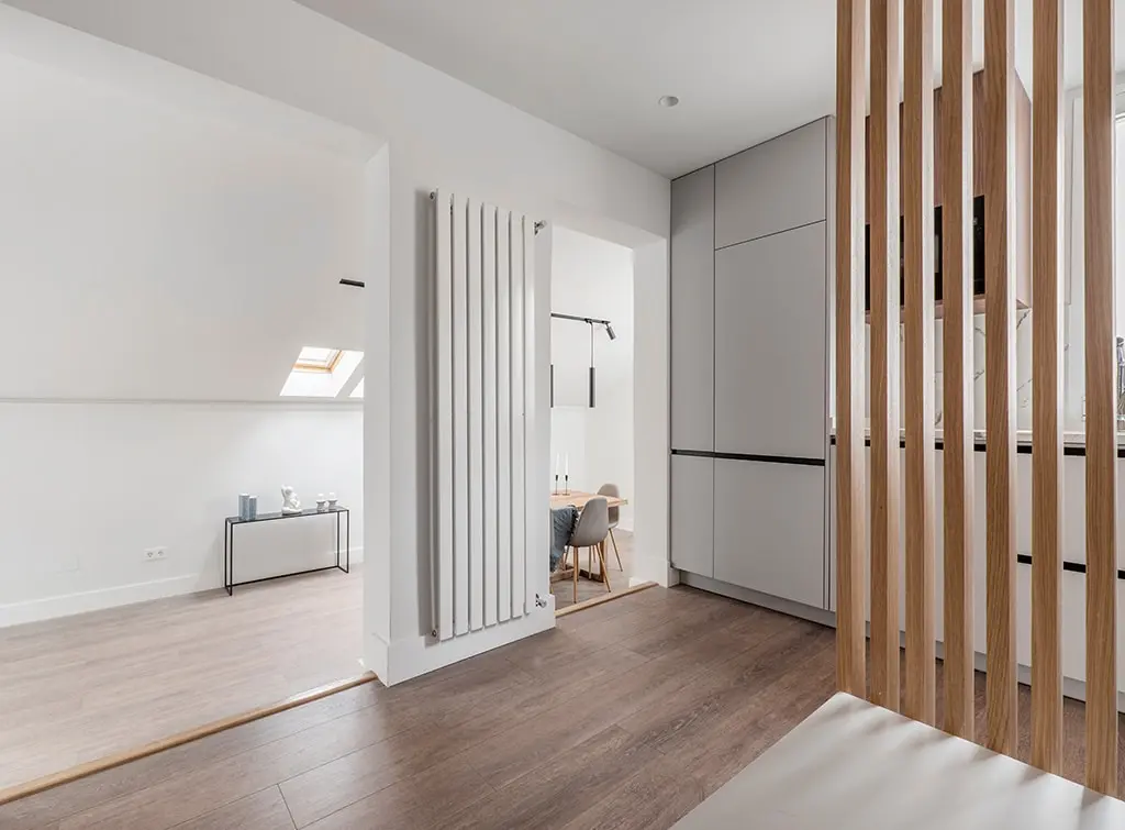 vertical radiator in a modern home