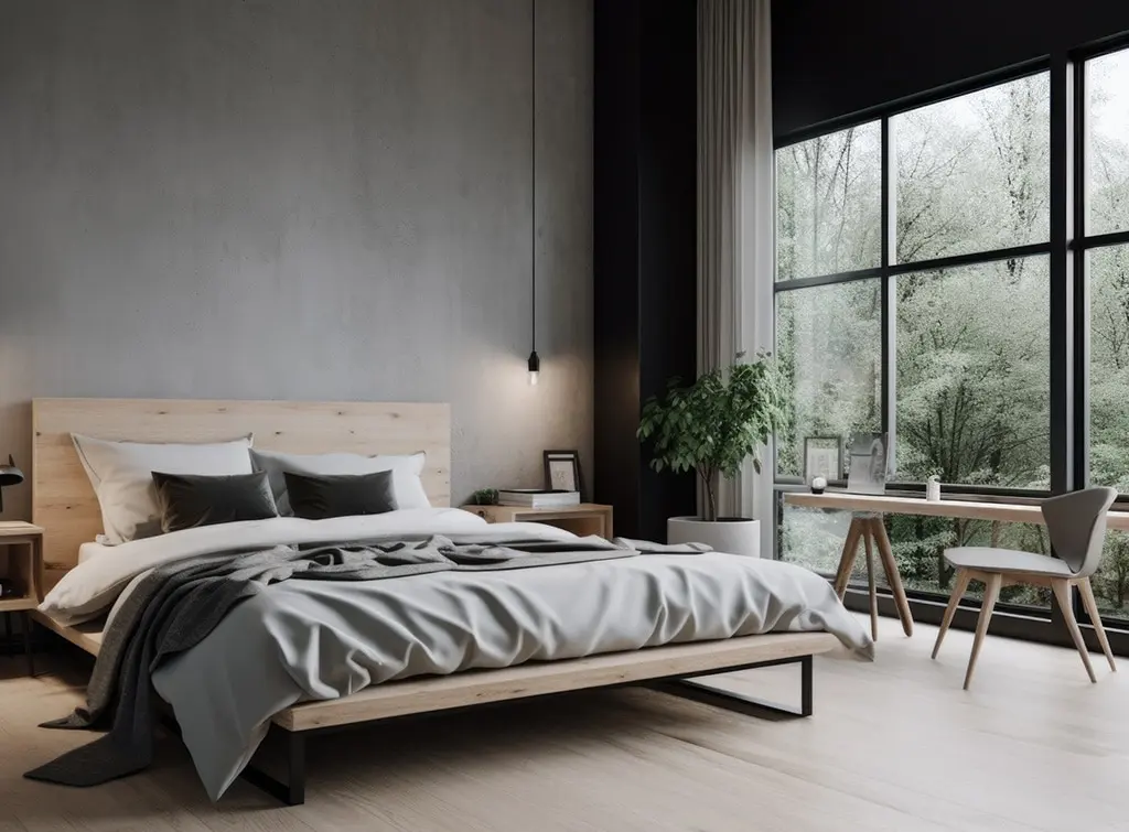 Neutral bedroom with black accents
