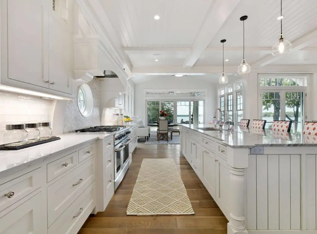 White nautical galley kitchen design ideas