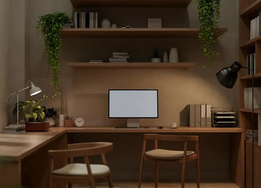 Office colour drenched in a mocha mousse shade