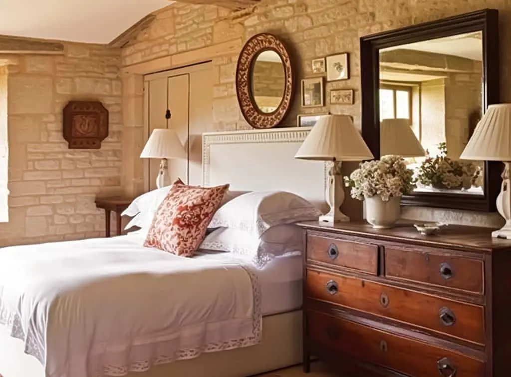 Solid wood furniture in vintage bedroom