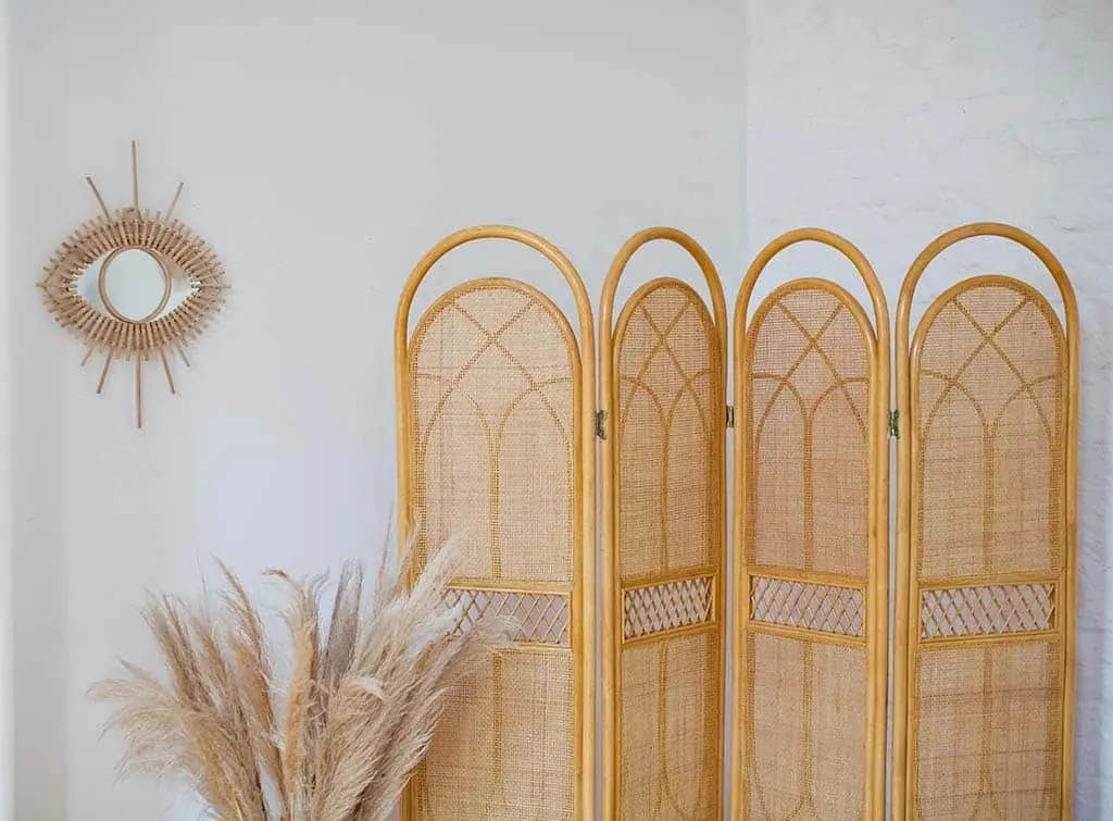 Rattan folding screen room divider