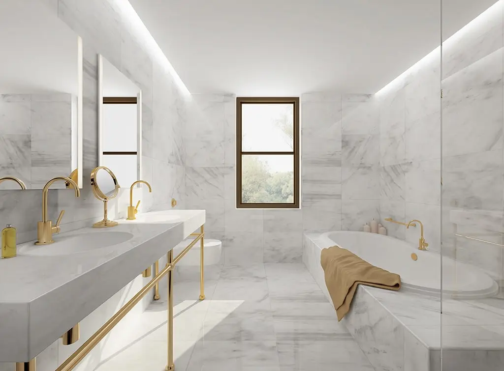 marble and brass bathroom