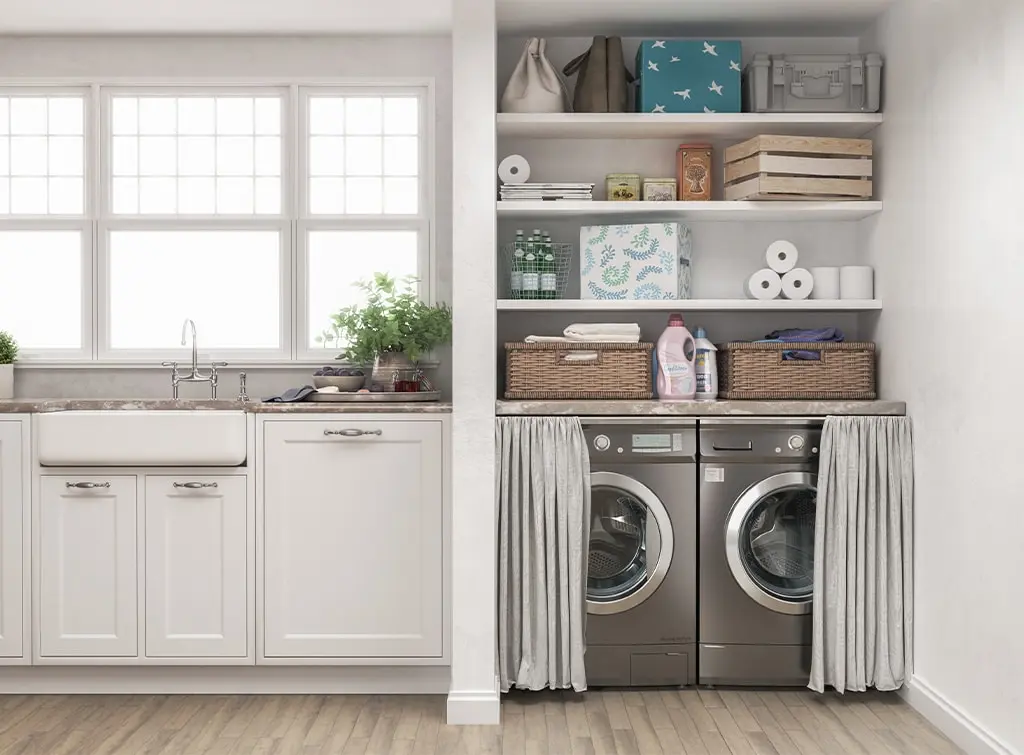 enclosed utility room design with curtain