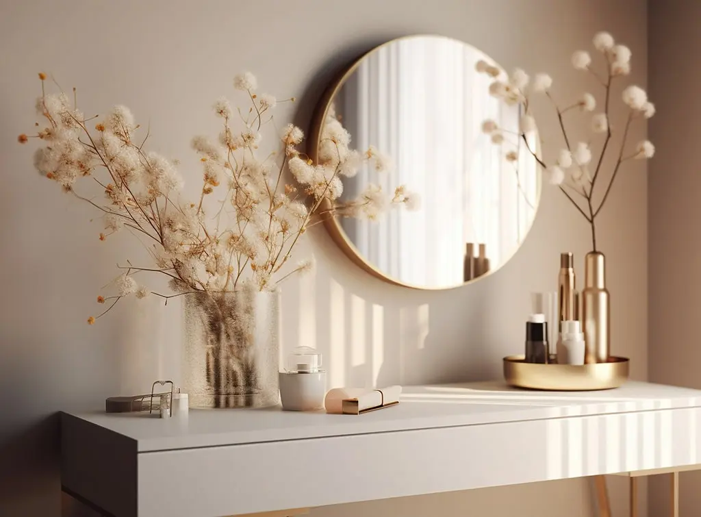 dried flowers in cream bedroom