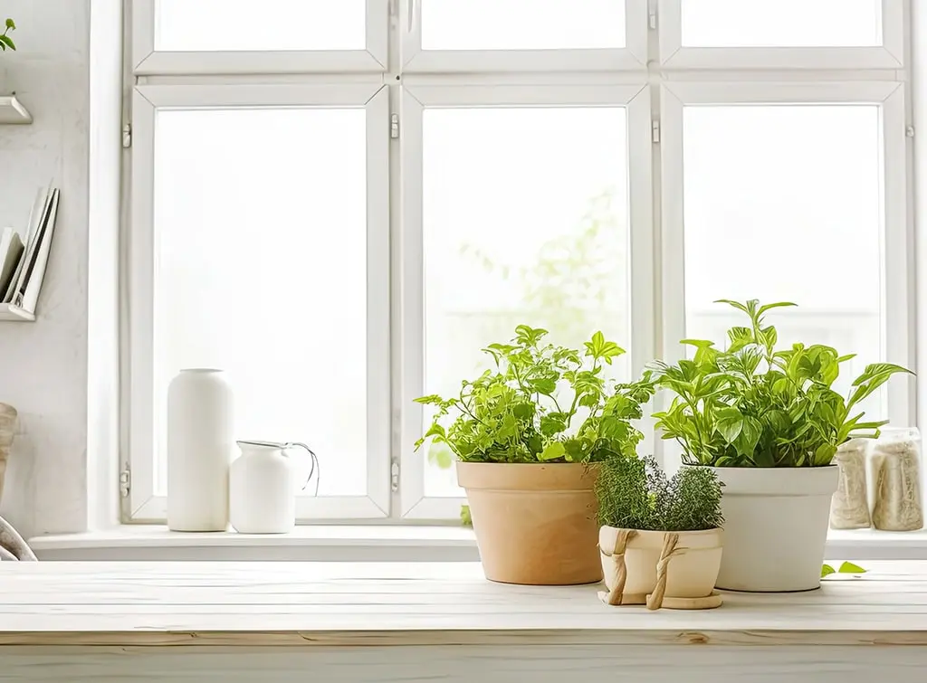 kitchen windowsill with plants